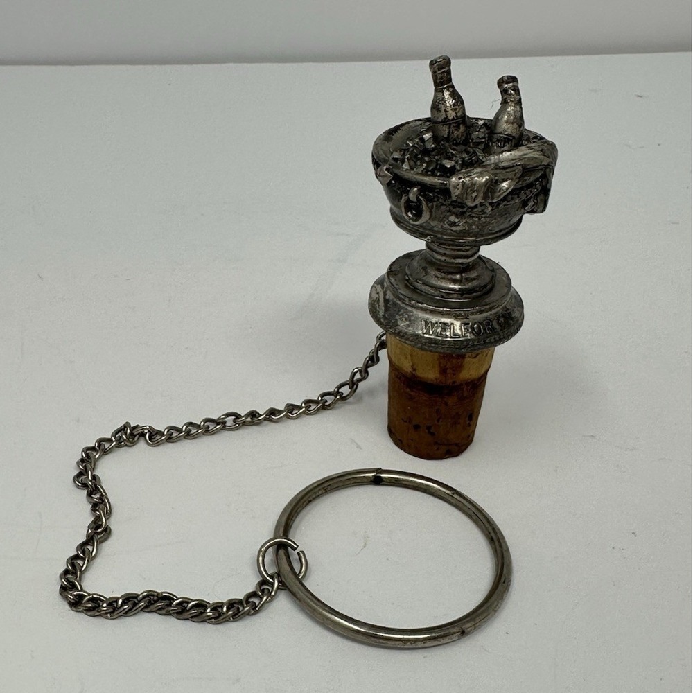 Welforth Pewter Wine Bottle Stopper Ice Bucket with Bottles and Chain Vintage‎